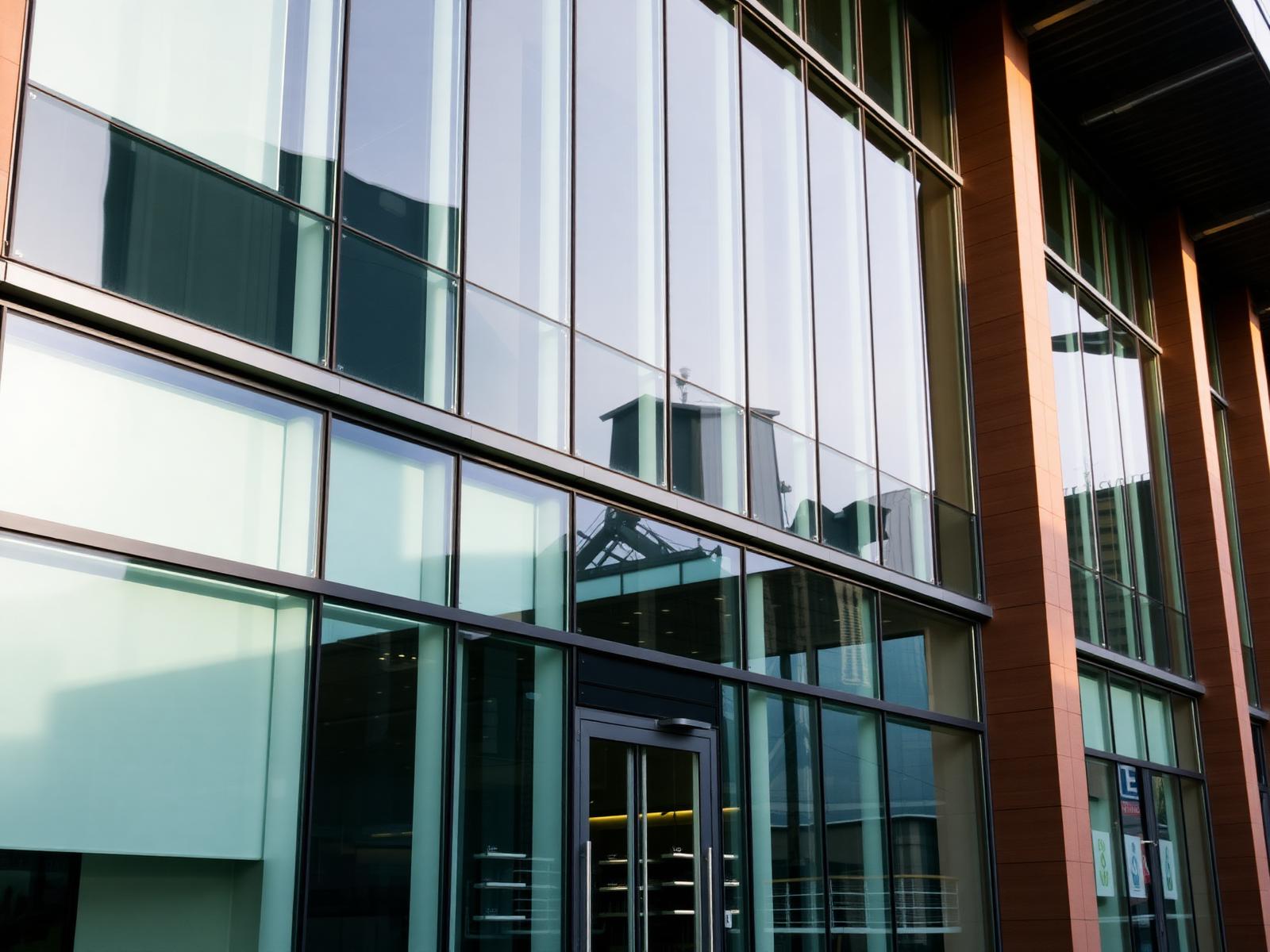 Modern UK commercial office building exterior with glass facade